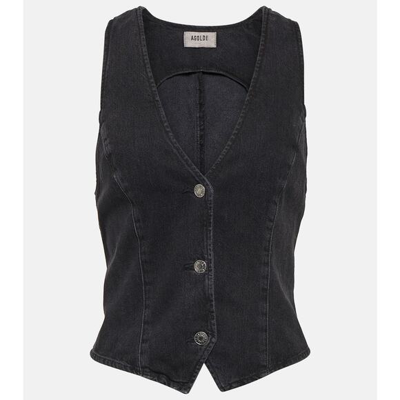 Agolde Heller Sleeveless Black Denim Button Front Structured Vest Spider XS - Picture 5 of 12